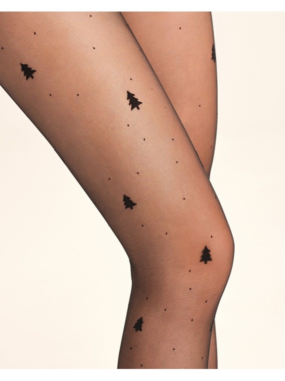 Grossiste Collant fantaisie De Noël, motifs sapin et points noirs