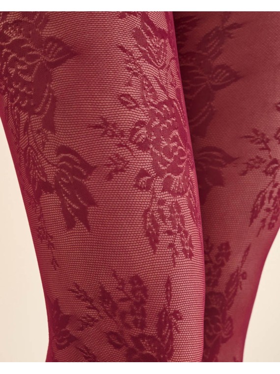 Grossiste Collant Semi Opaque Avec Motif Floral Noir, Rouge Grossiste Collant Semi Opaque Avec Motif Floral Noir, Rouge