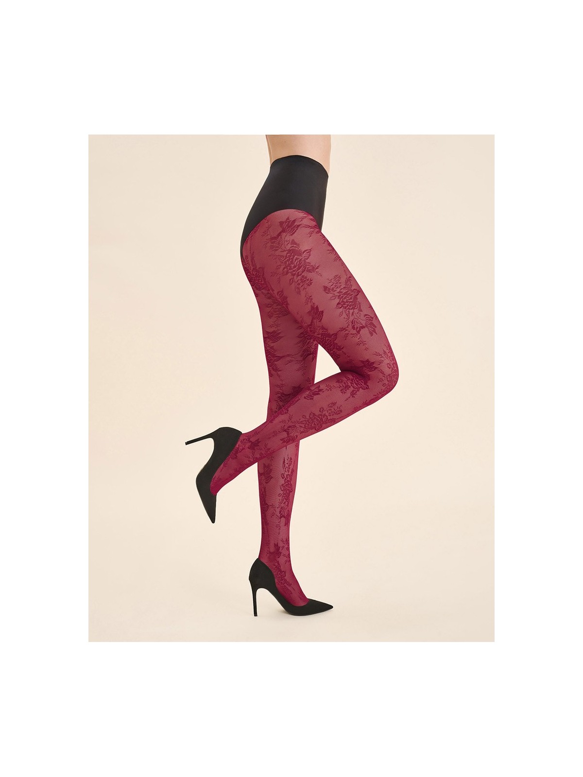 Grossiste Collant Semi Opaque Avec Motif Floral Noir, Rouge