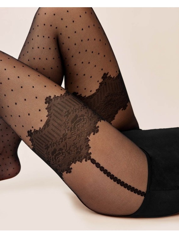 Grossiste Collant Retro Motifs Porte-Jarretelles à Pois Noir Ou Blanc