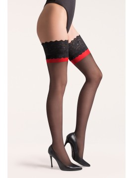 Grossiste Bas Autofixant Noir Et Rouge, 20den par Gabriella